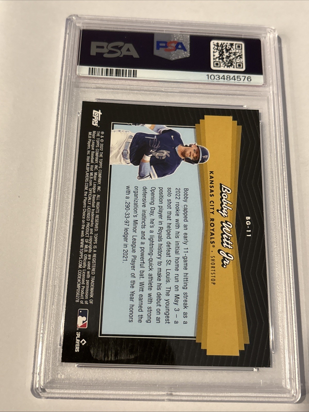 2022 TOPPS UPDATE BLACK GOLD #BG11 BOBBY WITT JR. ROOKIE RC PSA 10 view 2