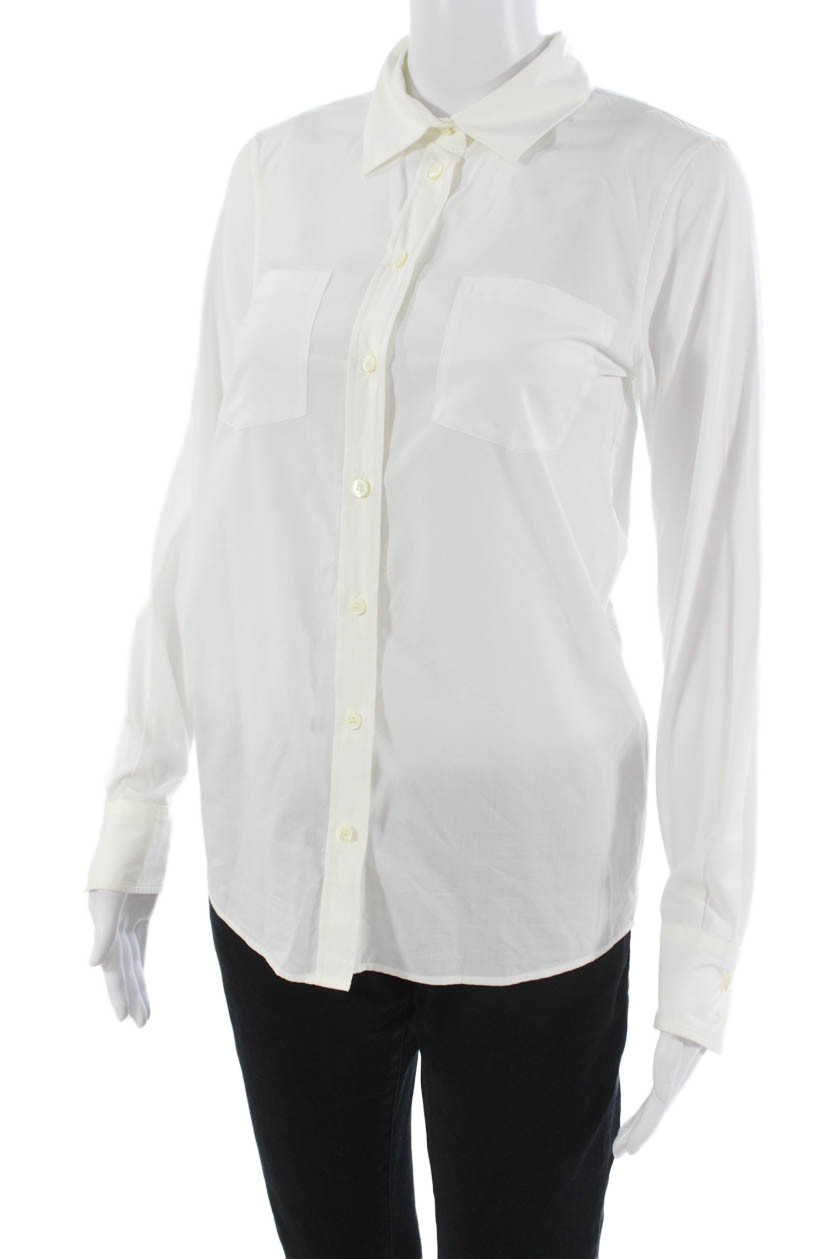 Faconnable Womens White Basic Collared Long Sleev… - image 2