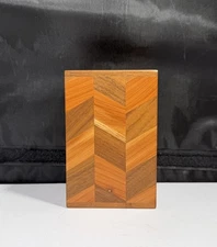 Wooden Inlay Marquetry Desk Pen Holder Vintage 4.5”