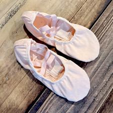 Sangeeson Pink Canvas Ballet Slippers/Shoes w/ Elastic Straps  Suede Sole Pads
