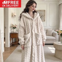 UK Womens Thermal Fleece Pyjama Ladies Winter Long Dressing Gown Robe Coat Bath