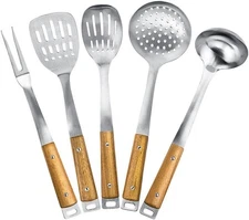 Kichen Maestro 5 piece Stainless Steel Utensil Set with Acacia Wood Handles
