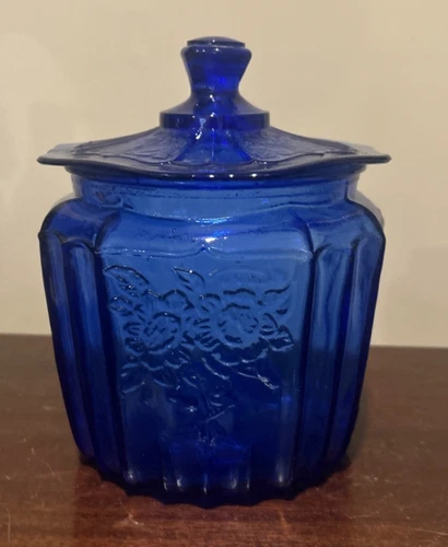 Vintage Anchor Hocking Mayfair Cobalt Blue Biscuit Cracker Cookie Jar