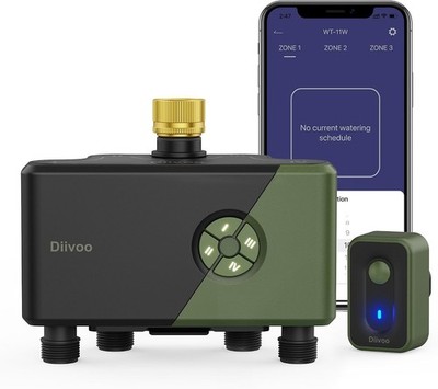 Diivoo 4 Zone Wifi Water Timer with Brass Inlet, Smart Hose Sprinkler Timer 4 Ou