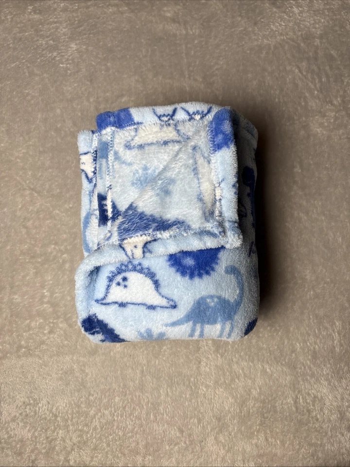 Мягкое плюшевое флисовое детское одеяло Manhattan Kids Blue Dinosaur Dino Lovey 30 дюймов x 40 дюймов - Изображение 2 из 4