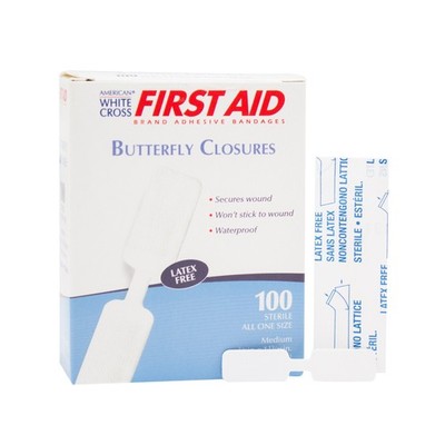 First Aid Brand Butterfly Closure Skin Strip Sterile 3/8 x 1-13/16'' 100 Ct