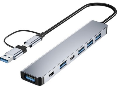 Aluminum 7 in 1 USB C Hub Multiport Adapter with USB 3.0 2.0 Ports Silver Dock