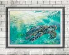 Sea Turtle Nursery Print: Ocean Life Watercolor Painting, Coastal Wall Art