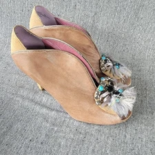 POETIC LICENSE  “RAINMAKER” Bejeweled Peep Toe Heels Booties 8 M Teal Accent