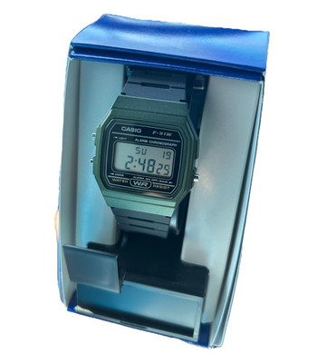 Casio F-91W Digital Quartz Watch Alarm Chronograph Backlight Black Resin Box