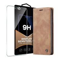 KlapphüLle FüR Samsung Galaxy A13 5G Handy Cover Etui SchutzhüLle Braun 9H Glas