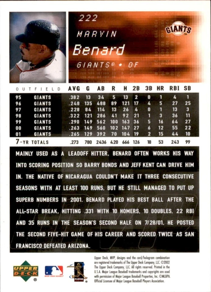 2002 Upper Deck MVP #222 Marvin Benard - Image 2 of 2