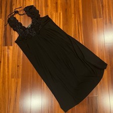 HERA Black Dress Floral Applique Neck Sleeveless Flowy Cocktail Knee Length XS