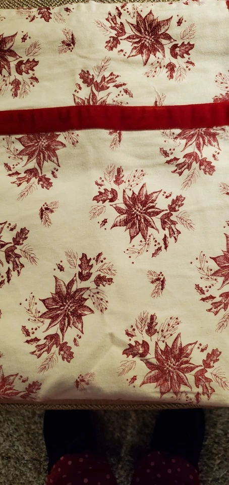 Mantel de Navidad Rojo Poinsettia Toile 100% Algodón 54"x 76" Borde Terciopelo De Colección Foto 2 de 4