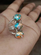 Oyster Turquoise 925 Sterling Silver Band Statement Handmade Ring All Size C696