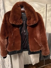 BLANKNYC Women's Brown Faux Fur Short Jacket Zip Buckle Closure Lined Pockets S
