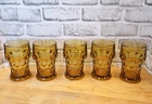 Vintage Amber Glass Tumblers Honeycomb "Georgian" 5- 12oz 5.5" Mid Century
