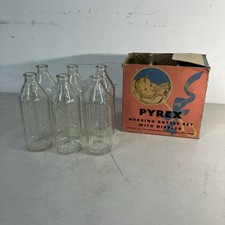 Vintage Pyrex Baby Nursing Bottle Lot Six 8 oz. With Original Box
