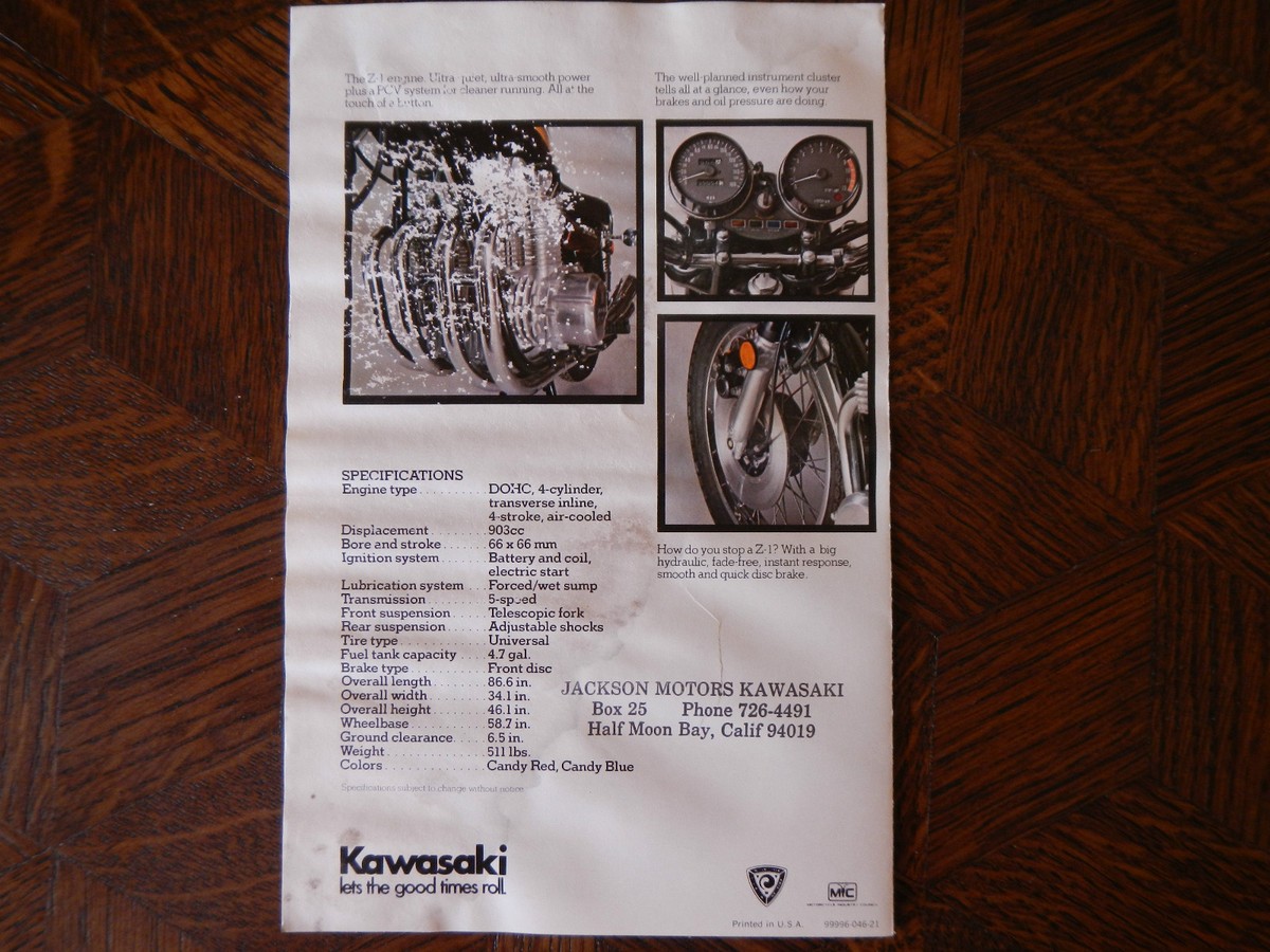 KAWASAKI Z-1 900 Z1 NOS OEM DEALER'S SALES SHEET LITERATURE