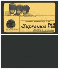SUPREMES FAN CLUB MEMBERSHIP CARD - ORIGINAL VERSION - VINTAGE REPRINT
