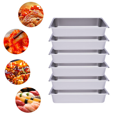 6 PACK Full Size 4'' Deep Stainless Steel Steam Table Food Pan Commercial Tray