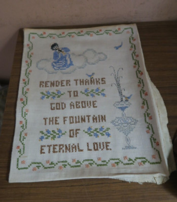 Vintage Handmade Cross Stitch American Sampler Embroidery 11''x13'' '' Prayer ''
