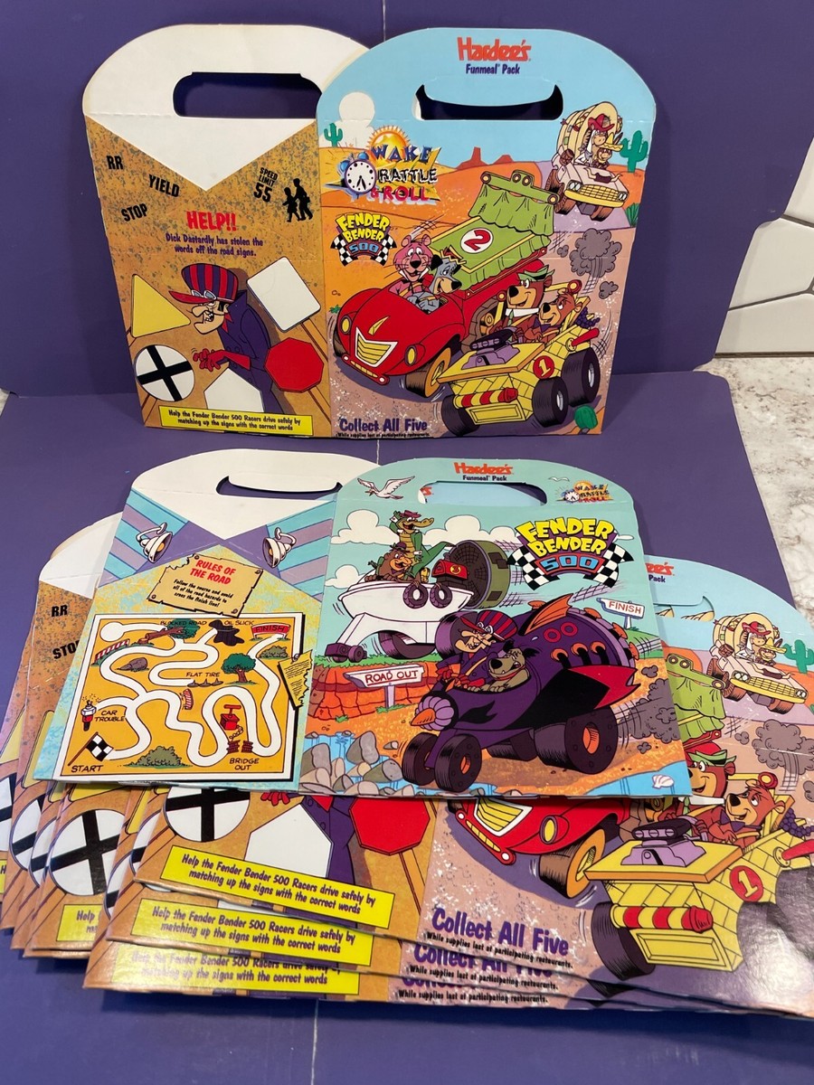 TEN (10) 1990 Hardees Fun Meal Boxes Hanna Barbera Wacky Races