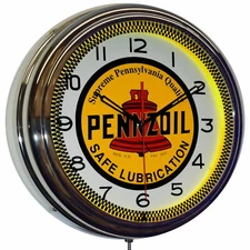 16" PENNZOIL Supreme Pennsylvania Quality Neon Wall Clock Garage Decor (Yellow)