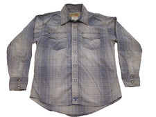 Wrangler 20X Boys M 7-8 Blue Check Fade Pearl Snap Long Sleeve Western Shirt