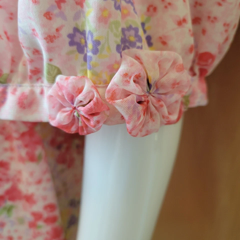 Oscar de la Renta Bata Mujer 2X Rosa Floral Acanalado Flores Elástico Espalda De Colección Foto 2 de 4