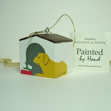 YELLOW LAB Doghouse Christmas Ornament, hand painted on wood