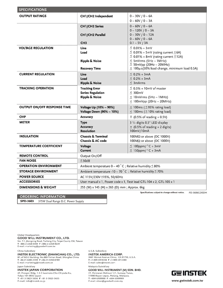GW Instek SPD-3606 3-Channel Dual Range DC Power Supply 5V 3A - Image 3 of 3