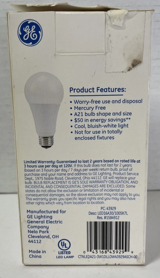 GE Basic LED Daylight 30-70-100w replacement A21 medium base - Image 4 of 4