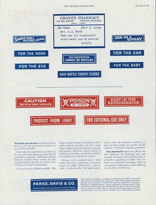 1951 Parke Davis & Co Importance of Labels on Prescriptions Vintage Print Ad SP5