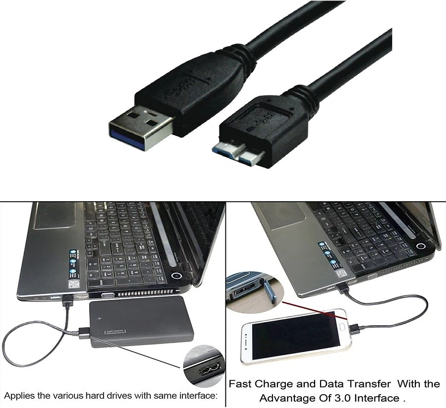 Premium Micro USB 3.0 Cable Cord For Toshiba Seagate WD External Hard Drive HDD - Bild 3 von 4