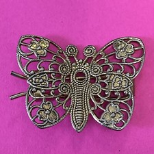 VINTAGE GOLD TONE Filigree BUTTERFLY HAIR BARRETTE HAIR ACCESSORY