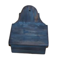 Primitive Reproduction Salt Box with Hinged Lid Prairie Blue Dark Stain Finish