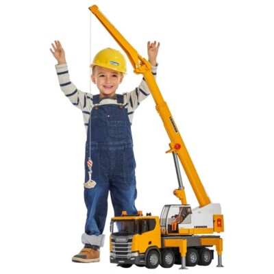 Bruder Kranwagen Spielzeug Baufahrzeug mit Licht und Sound Scania Liebherr