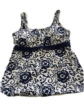 Navy and white womens tankini top XL bathing suit top Swim Suit Square Nexk