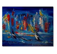 BLUE CITY by  Mark Kazav  Large Abstract Modern Original Oil Painting POP J676ef
