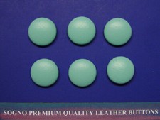 6 MADE IN USA 21mm TURQUOISE BLUE GENUINE LEATHER COVERED BUTTONS, METAL LOOP