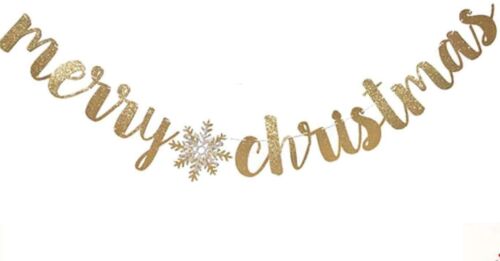 Merry Christmas Beautiful Gold Glitter Banner For Party Decoration - Picture 1 of 5