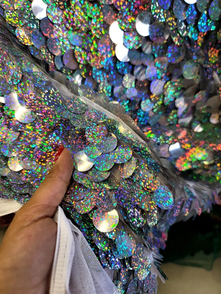 Paillette Sequins - Round Sequin Mermaid Medium Silver Sequins Fabric By Yard - Image 4 of 4
