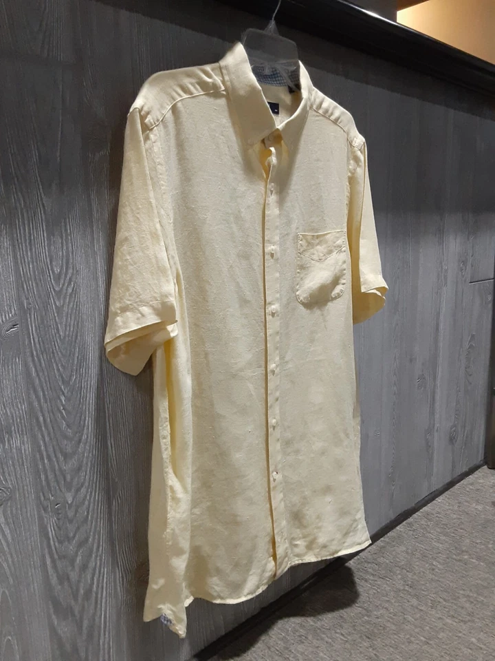 Camisa Daniel Cremieux Manga Corta Abotonada 100% Lino Amarilla Para Hombre Grande Foto 3 de 4