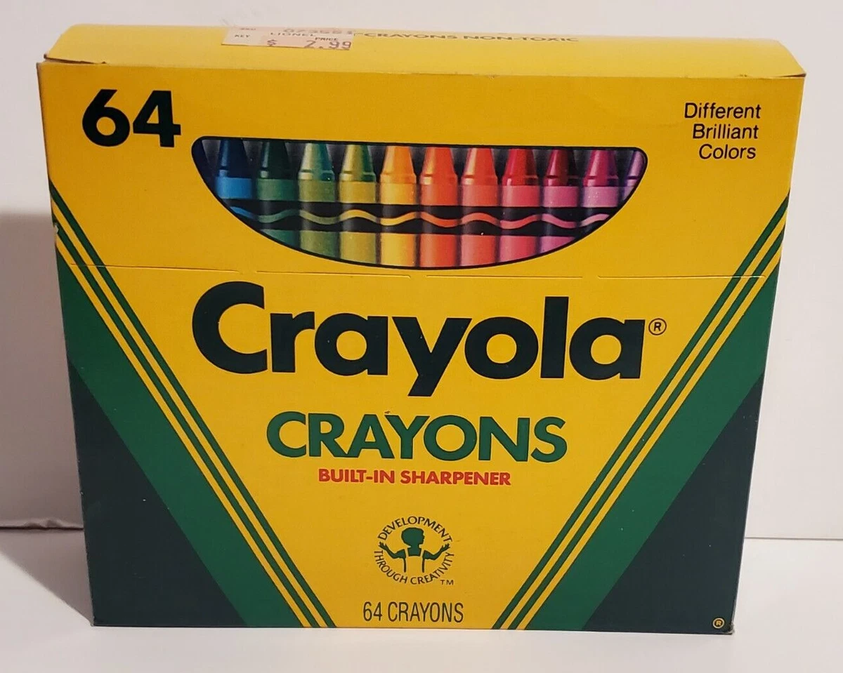 VINTAGE 1988 BINNEY & SMITH CRAYOLA CRAYONS BOX/64 COLORS LIONEL KIDDIE  CITY