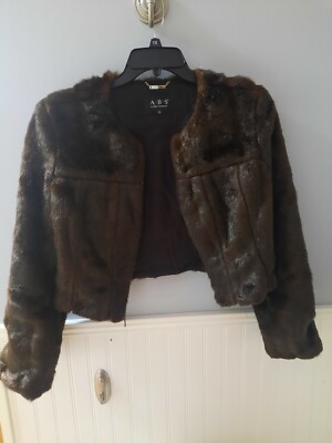 ABS by Allen Schwartz Women's Brown Faux-Fur Zipper Coat 