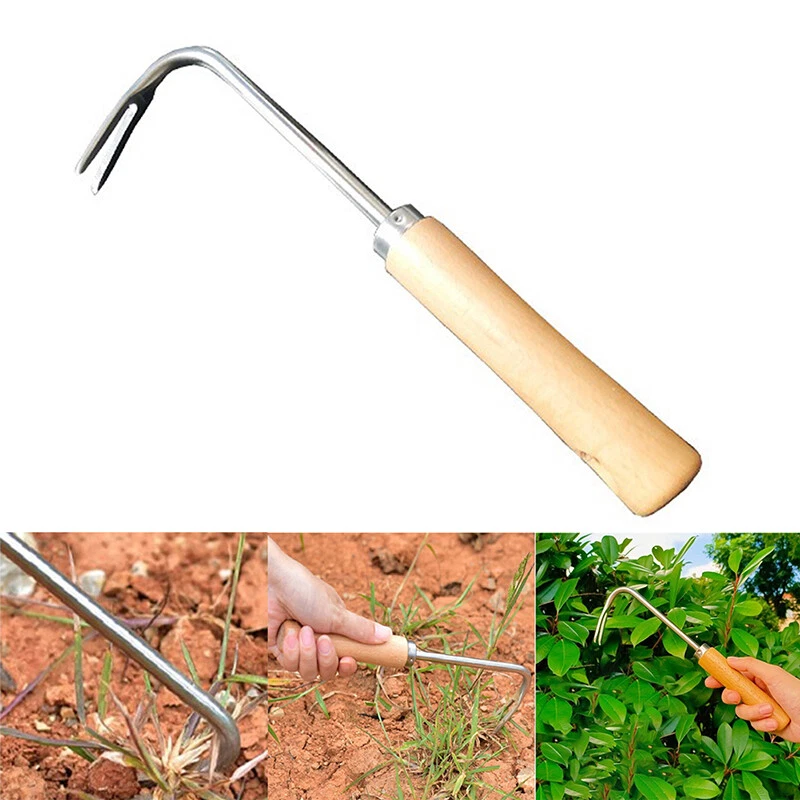 Handheld Weeder Stainless Steel Root Weeding Fork Wooden Handle Weeding Tool  Y Shaped Weed Extractor Digging Tools