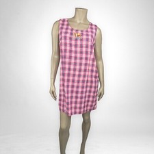 Vintage 90s Large Winnie the Pooh Plaid Dress Pink Navy Jumper Disney Sleeveless