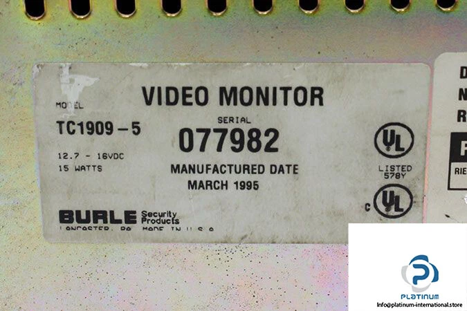 BURLE TC1909-5 VIDEO MONITOR_BURLE TC1909 5 - Image 3 of 3