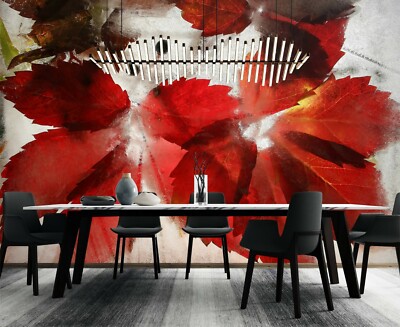 3D Red Leaves G6008 Wallpaper Wall Murals Removable Self-adhesive Honey